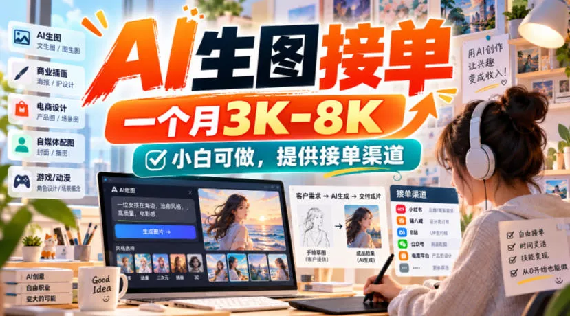 AI生图接单，一个月3K-8K，小白可做，提供接单渠道 一点学习助手-零基础自学教程-副业项目-兴趣学习-网盘拉新平台-英语启蒙项目资源网
