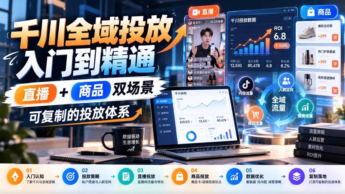 千川全域投放入门到精通，直播+商品双场景，可复制的投放体系 一点学习助手-零基础自学教程-副业项目-兴趣学习-网盘拉新平台-英语启蒙项目资源网