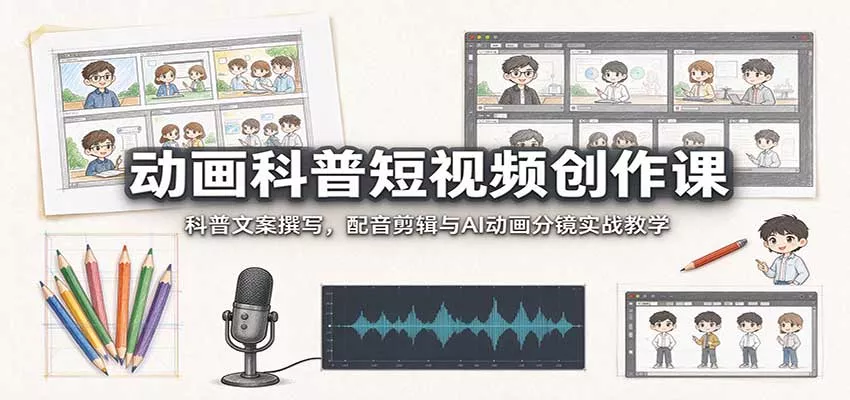 动画科普短视频创作课：科普文案撰写，配音剪辑与AI动画分镜实战教学 一点学习助手-零基础自学教程-副业项目-兴趣学习-网盘拉新平台-英语启蒙项目资源网