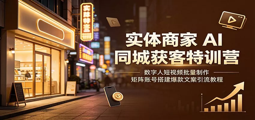 实体商家AI同城获客特训营：数字人短视频批量制作，矩阵账号搭建爆款文案引流教程 一点学习助手-零基础自学教程-副业项目-兴趣学习-网盘拉新平台-英语启蒙项目资源网