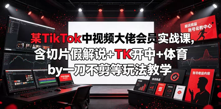 某TikTok中视频大佬会员实战课，含切片假解说+TK开中+体育by一刀不剪等玩法教学 一点学习助手-零基础自学教程-副业项目-兴趣学习-网盘拉新平台-英语启蒙项目资源网
