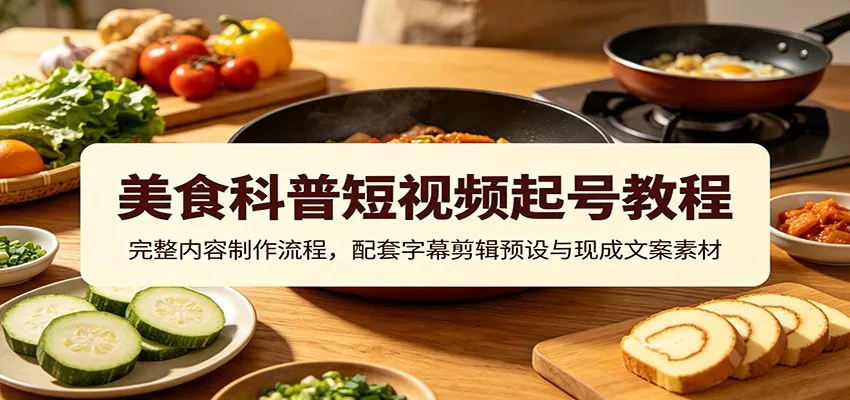 美食科普短视频起号教程：完整内容制作流程，配套字幕剪辑预设与现成文案素材 一点学习助手-零基础自学教程-副业项目-兴趣学习-网盘拉新平台-英语启蒙项目资源网