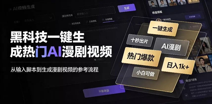黑科技一键生成热门AI漫剧视频，十秒钟即可搞定，小白也能日入1k+【揭秘】 一点学习助手-零基础自学教程-副业项目-兴趣学习-网盘拉新平台-英语启蒙项目资源网