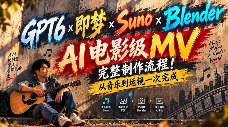 GPT6×即梦×Suno×Blender｜AI电影级MV完整制作流程！从音乐到运镜一次完成！ 一点学习助手-零基础自学教程-副业项目-兴趣学习-网盘拉新平台-英语启蒙项目资源网