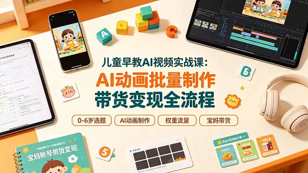 儿童早教AI视频实战课：0-6岁认知选题｜AI动画批量制作｜权重流量拉升｜宝妈账号带货变现全流程 一点学习助手-零基础自学教程-副业项目-兴趣学习-网盘拉新平台-英语启蒙项目资源网
