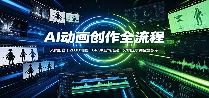 AI动画创作全流程：文案配音，2D3D动画，GROK剧情搭建，分镜提示词全套教学 一点学习助手-零基础自学教程-副业项目-兴趣学习-网盘拉新平台-英语启蒙项目资源网
