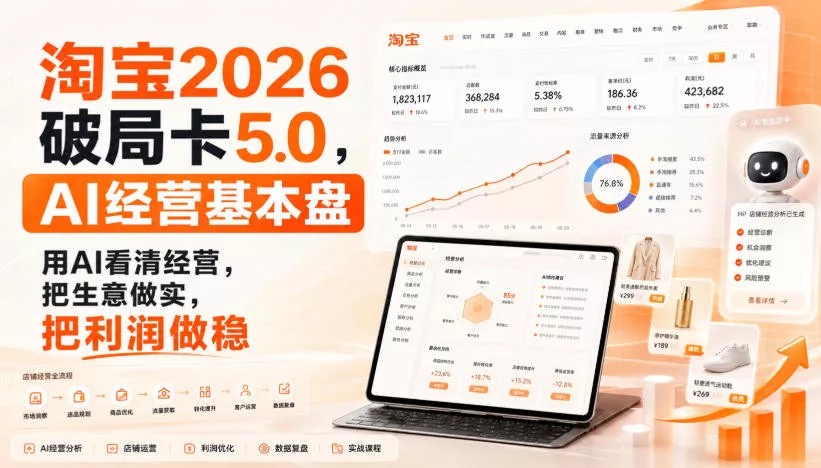 智篆商业-淘宝2026破局卡5.0，AI经营基本盘，用AI看清经营，把生意做实，把利润做稳 一点学习助手-零基础自学教程-副业项目-兴趣学习-网盘拉新平台-英语启蒙项目资源网