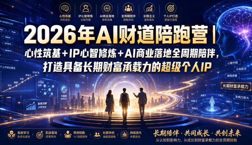 2026年AI财道陪跑营｜心性筑基+IP心智修炼+AI商业落地全周期陪伴，打造具备长期财富承载力的超级个人IP 一点学习助手-零基础自学教程-副业项目-兴趣学习-网盘拉新平台-英语启蒙项目资源网