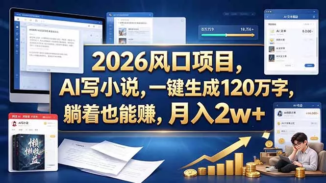 2026 风口项目，AI 写小说，一键生成 120 万字，躺着也能赚，月入 2w + 一点学习助手-零基础自学教程-副业项目-兴趣学习-网盘拉新平台-英语启蒙项目资源网
