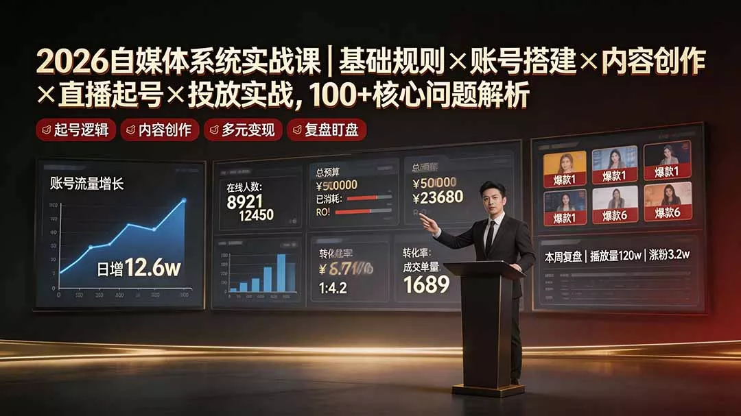 2026自媒体系统实战课｜基础规则×账号搭建×内容创作×直播起号×投放实战，100+核心问题解析 一点学习助手-零基础自学教程-副业项目-兴趣学习-网盘拉新平台-英语启蒙项目资源网