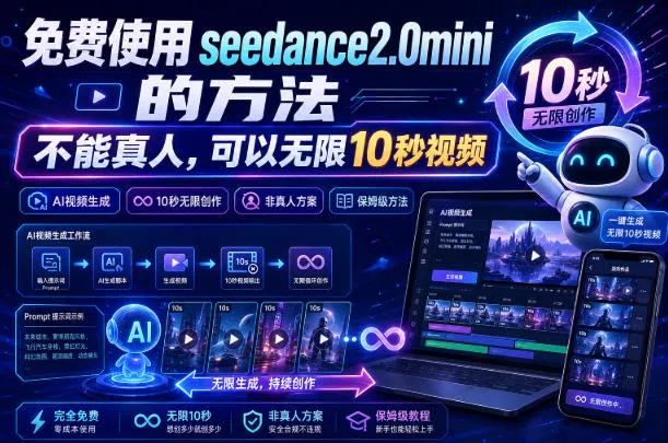 免费使用seedance2.0mini的方法，不能真人，可以无限10秒视频，9图+3音频参考 一点学习助手-零基础自学教程-副业项目-兴趣学习-网盘拉新平台-英语启蒙项目资源网