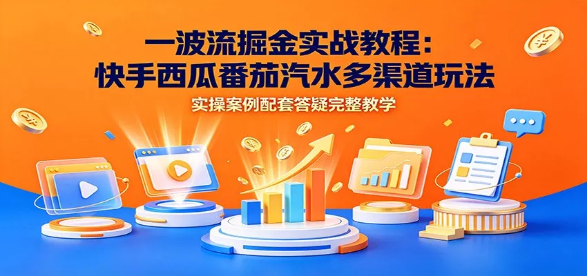 一波流掘金实战教程：快手西瓜番茄汽水多渠道玩法，实操案例配套答疑完整教学 一点学习助手-零基础自学教程-副业项目-兴趣学习-网盘拉新平台-英语启蒙项目资源网
