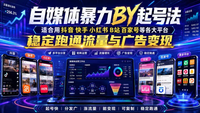 自媒体暴力搬运起号法，适合用抖音快手小红书B站百家号等各大平台，稳定跑通流量与广告变现 一点学习助手-零基础自学教程-副业项目-兴趣学习-网盘拉新平台-英语启蒙项目资源网