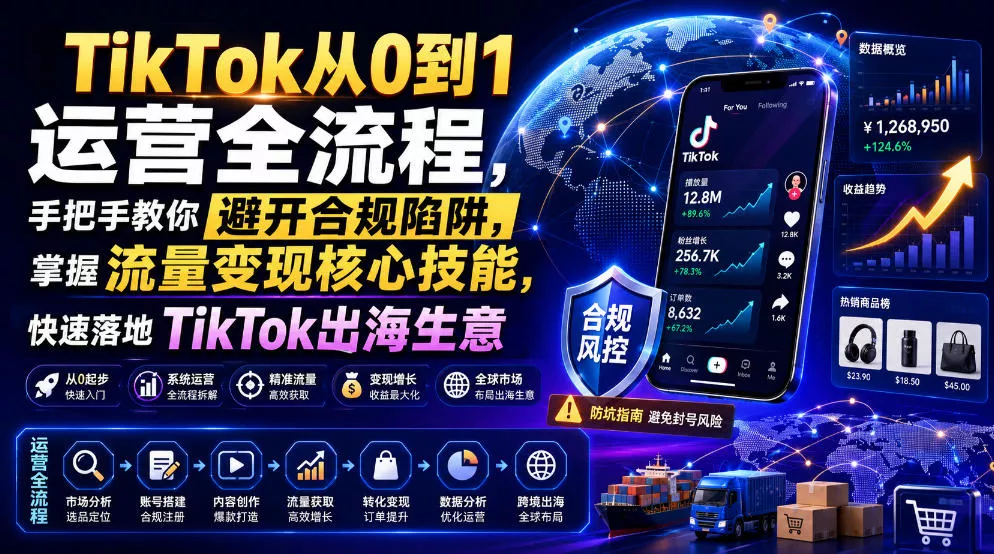TikTok从0到1运营全流程，手把手教你避开合规陷阱，掌握流量变现核心技能，快速落地TikTok出海生意(更新8月) 一点学习助手-零基础自学教程-副业项目-兴趣学习-网盘拉新平台-英语启蒙项目资源网