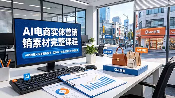 AI电商实体营销素材完整课程，AI创意短片完美复刻实景，实体店一键生成宣传引流短视频 一点学习助手-零基础自学教程-副业项目-兴趣学习-网盘拉新平台-英语启蒙项目资源网