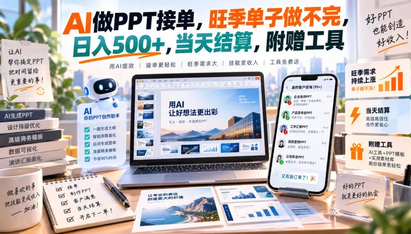 AI做PPT接单，旺季单子做不完，日入500+，当天结算，附赠工具【揭秘】 一点学习助手-零基础自学教程-副业项目-兴趣学习-网盘拉新平台-英语启蒙项目资源网