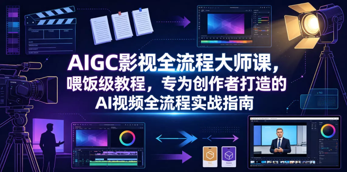 AIGC影视全流程大师课，喂饭级教程，专为创作者打造的AI视频全流程实战指南 一点学习助手-零基础自学教程-副业项目-兴趣学习-网盘拉新平台-英语启蒙项目资源网