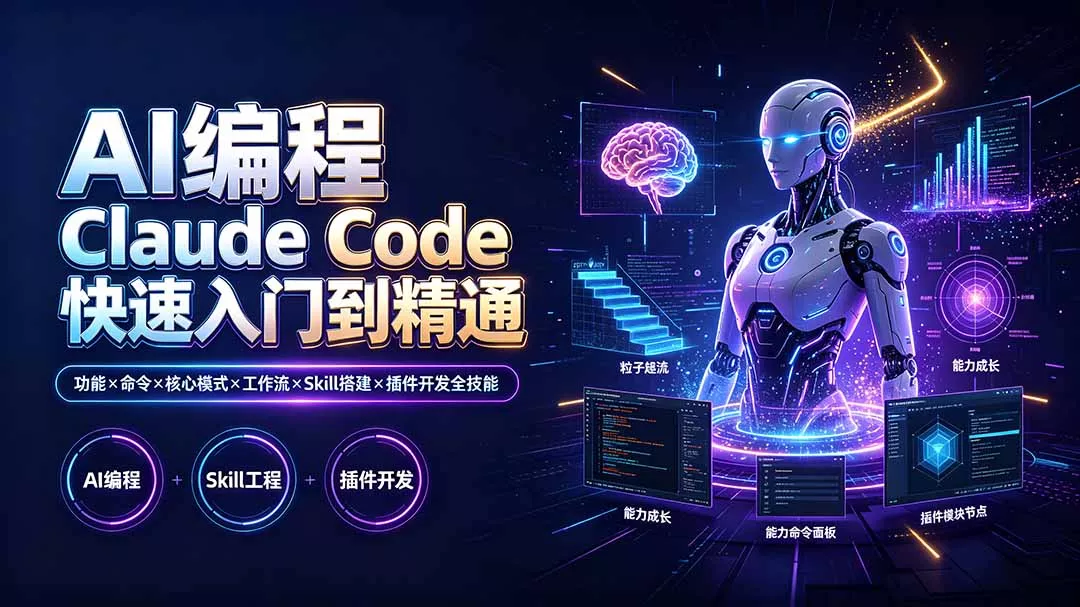 AI编程 Claude Code快速入门到精通：功能×命令×核心模式×工作流×Skill搭建×插件开发全技能 一点学习助手-零基础自学教程-副业项目-兴趣学习-网盘拉新平台-英语启蒙项目资源网