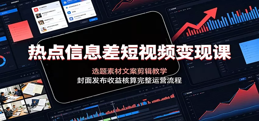 热点信息差短视频变现课：选题素材文案剪辑教学，封面发布收益核算完整运营流程 一点学习助手-零基础自学教程-副业项目-兴趣学习-网盘拉新平台-英语启蒙项目资源网