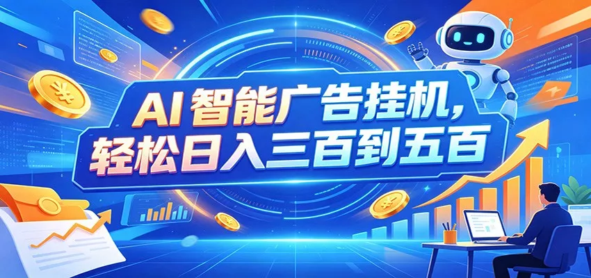AI智能广告挂机，24小时自动跑，日入300-500，新手零门槛 一点学习助手-零基础自学教程-副业项目-兴趣学习-网盘拉新平台-英语启蒙项目资源网