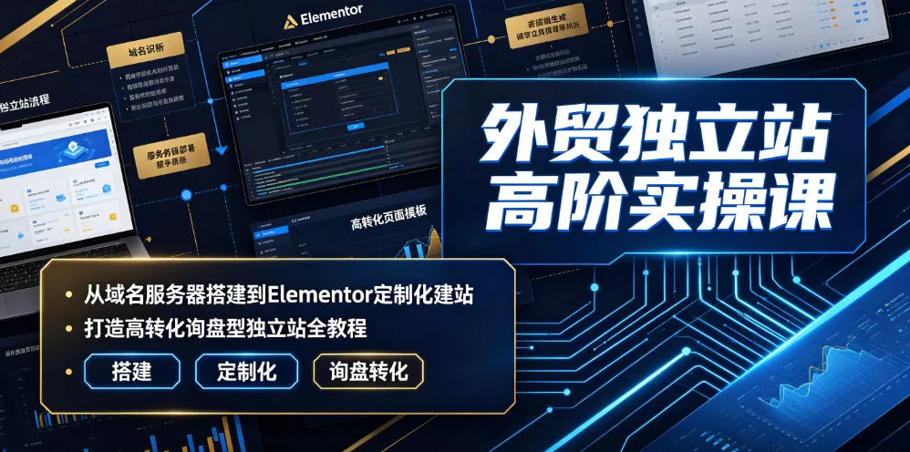 外贸独立站高阶实操课｜从域名服务器搭建到Elementor定制化建站，打造高转化询盘型独立站全教程 一点学习助手-零基础自学教程-副业项目-兴趣学习-网盘拉新平台-英语启蒙项目资源网