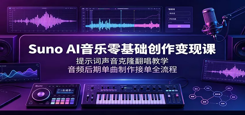 Suno AI音乐零基础创作变现课：提示词声音克隆翻唱教学，音频后期单曲制作接单全流程 一点学习助手-零基础自学教程-副业项目-兴趣学习-网盘拉新平台-英语启蒙项目资源网