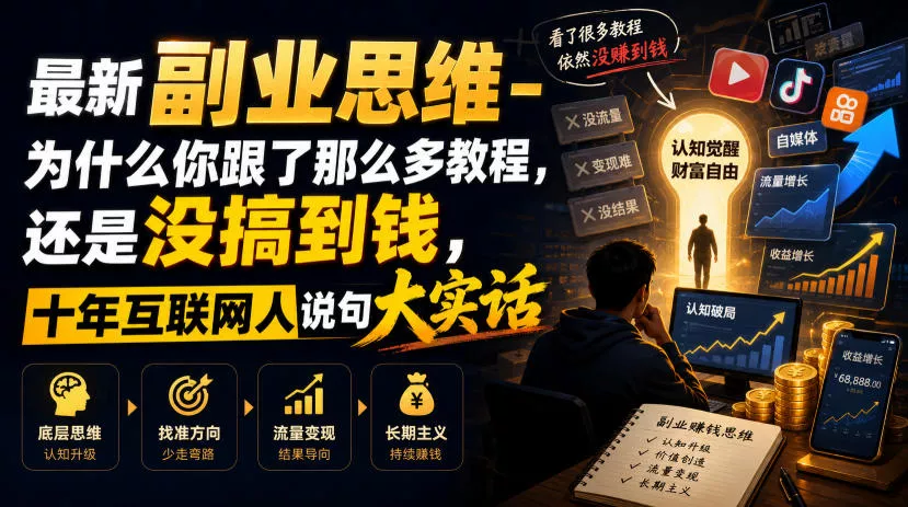 最新副业思维-为什么你跟了那么多教程，还是没搞到钱，十年互联网人说句大实话【揭秘】 一点学习助手-零基础自学教程-副业项目-兴趣学习-网盘拉新平台-英语启蒙项目资源网