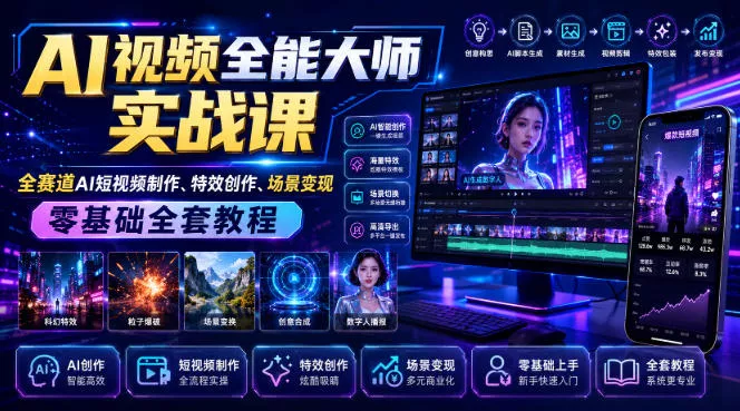 AI视频全能大师实战课｜全赛道AI短视频制作、特效创作、场景变现零基础全套教程 一点学习助手-零基础自学教程-副业项目-兴趣学习-网盘拉新平台-英语启蒙项目资源网