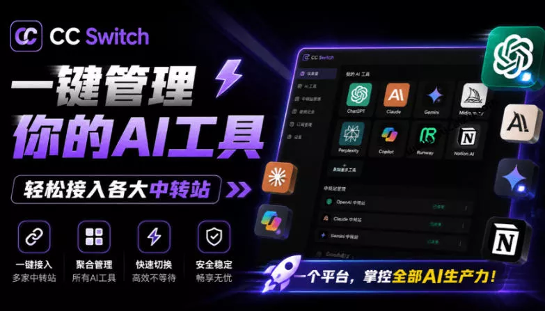 一键给Chatgpt、Codex、Claude接入地第三方中转站，CC Switch统一管理你的AI编程工具工作流 一点学习助手-零基础自学教程-副业项目-兴趣学习-网盘拉新平台-英语启蒙项目资源网
