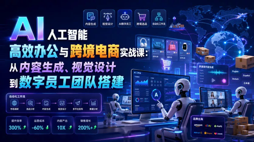 AI人工智能高效办公与跨境电商实战课：从内容生成、视觉设计到数字员工团队搭建 一点学习助手-零基础自学教程-副业项目-兴趣学习-网盘拉新平台-英语启蒙项目资源网