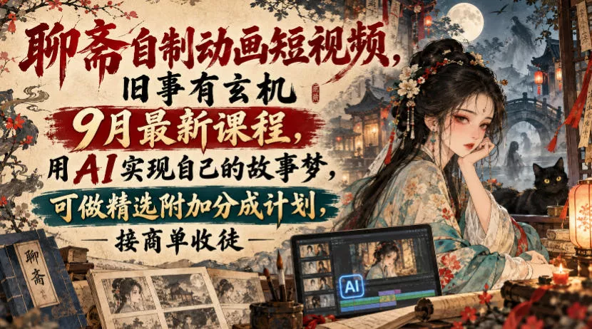 聊斋自制动画短视频，旧事有玄机9月最新课程，用AI实现自己的故事梦，可做精选附加分成计划，接商单收徒 一点学习助手-零基础自学教程-副业项目-兴趣学习-网盘拉新平台-英语启蒙项目资源网