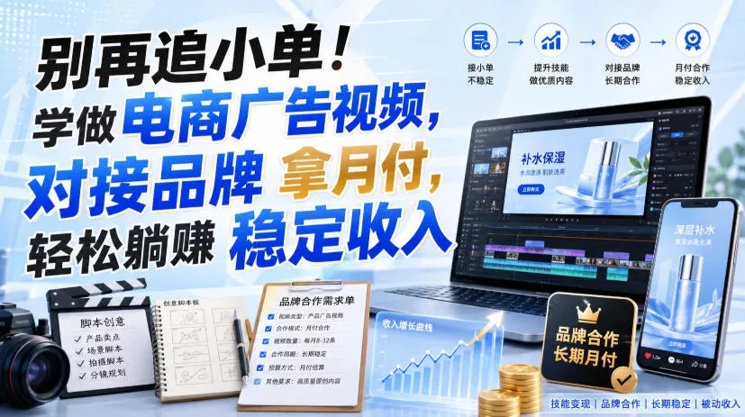 别再追小单！学做电商广告视频，对接品牌拿月付，轻松躺賺稳定收入【原创双语字幕】 一点学习助手-零基础自学教程-副业项目-兴趣学习-网盘拉新平台-英语启蒙项目资源网
