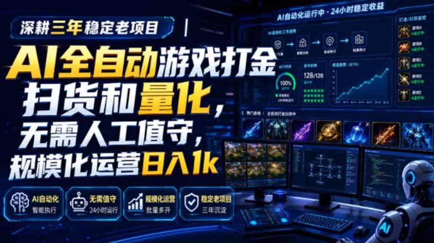 AI全自动游戏打金扫货和量化，规模化运营日入1k，深耕三年稳定老项目！ 一点学习助手-零基础自学教程-副业项目-兴趣学习-网盘拉新平台-英语启蒙项目资源网