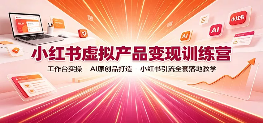 小红书虚拟产品变现训练营：工作台实操，AI原创品打造，小红书引流全套落地教学 一点学习助手-零基础自学教程-副业项目-兴趣学习-网盘拉新平台-英语启蒙项目资源网