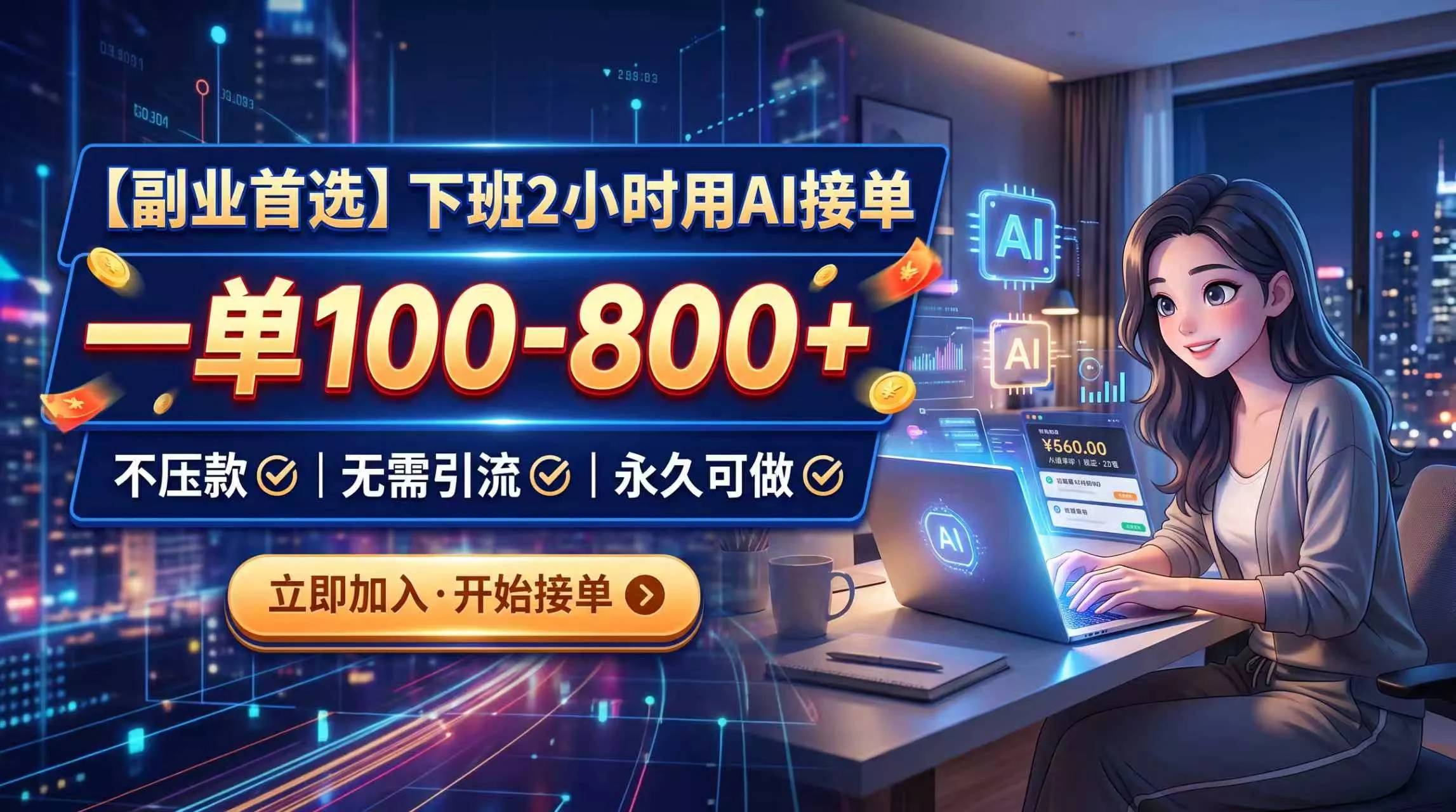 下班2小时用AI接单，一单100-800+，不压款，无需引流，永久可做 一点学习助手-零基础自学教程-副业项目-兴趣学习-网盘拉新平台-英语启蒙项目资源网