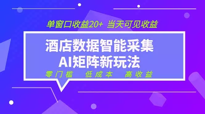 2026酒店数据采集ai智能矩阵新风口 低成本 高收益 当天见收益 单窗口20+ 一点学习助手-零基础自学教程-副业项目-兴趣学习-网盘拉新平台-英语启蒙项目资源网