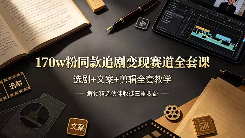 170w粉博主同款追剧变现赛道全套课，选剧+文案+剪辑全套教学，解锁精选伙伴收徒三重收益 一点学习助手-零基础自学教程-副业项目-兴趣学习-网盘拉新平台-英语启蒙项目资源网