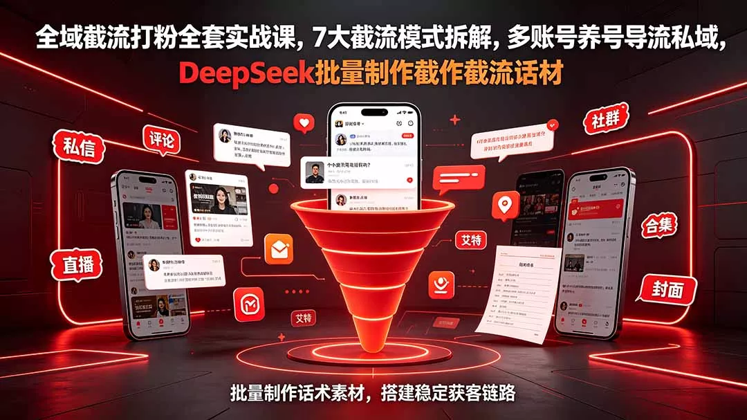 全域截流打粉全套实战课，7大截流模式拆解，多账号养号导流私域，DeepSeek批量制作截流话术素材 一点学习助手-零基础自学教程-副业项目-兴趣学习-网盘拉新平台-英语启蒙项目资源网