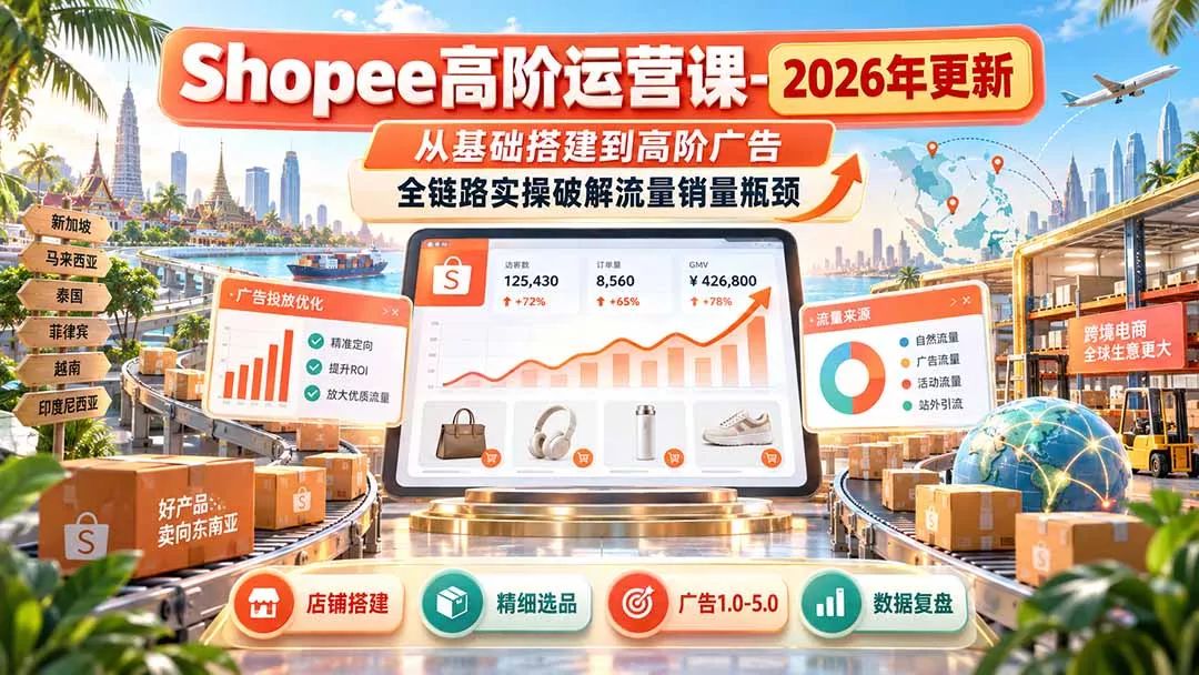 Shopee高阶运营课-更新9月，从基础搭建到高阶广告，全链路实操破解流量销量瓶颈 一点学习助手-零基础自学教程-副业项目-兴趣学习-网盘拉新平台-英语启蒙项目资源网