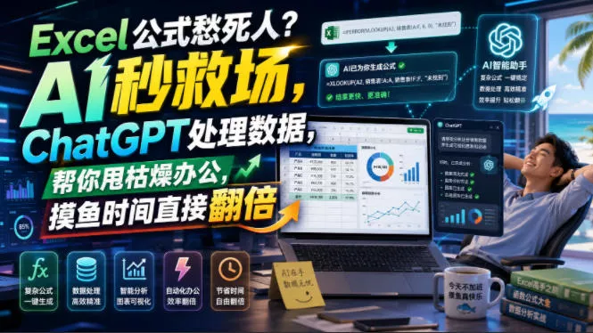 Excel公式愁死人？AI秒救场，ChatGPT处理数据，帮你甩枯燥办公，摸鱼时间直接翻倍【原创双语字幕】 一点学习助手-零基础自学教程-副业项目-兴趣学习-网盘拉新平台-英语启蒙项目资源网