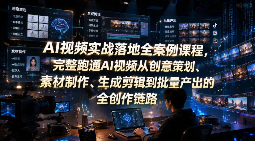AI视频实战落地全案例课程，完整跑通AI视频从创意策划、素材制作、生成剪辑到批量产出的全创作链路 一点学习助手-零基础自学教程-副业项目-兴趣学习-网盘拉新平台-英语启蒙项目资源网