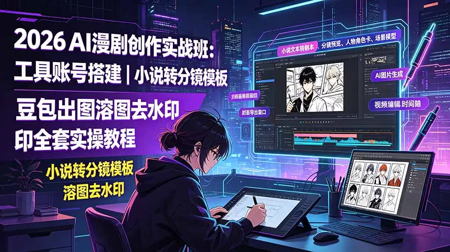 2026AI漫剧创作实战班：工具账号搭建｜小说转分镜模板｜豆包出图溶图去水印全套实操教程 一点学习助手-零基础自学教程-副业项目-兴趣学习-网盘拉新平台-英语启蒙项目资源网