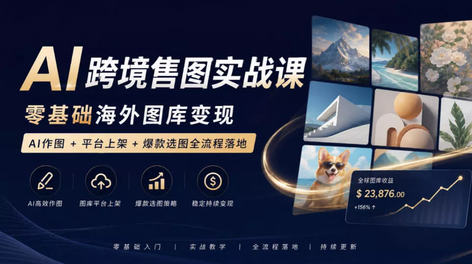 AI跨境售图实战课，零基础海外图库变现，AI作图+平台上架+爆款选图全流程落地 一点学习助手-零基础自学教程-副业项目-兴趣学习-网盘拉新平台-英语启蒙项目资源网