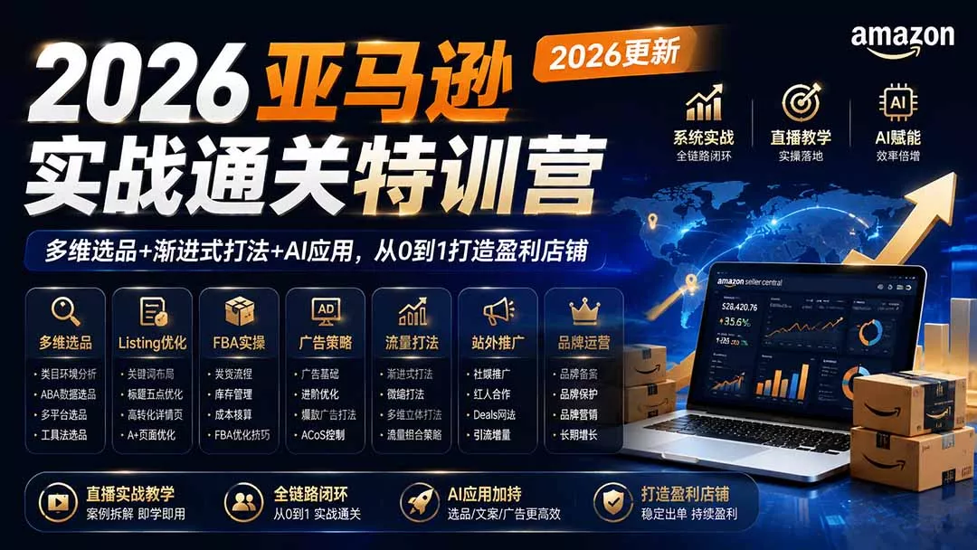 2026亚马逊实战通关特训营-2026更新，多维选品+渐进式打法+AI应用，从0到1打造盈利店铺 一点学习助手-零基础自学教程-副业项目-兴趣学习-网盘拉新平台-英语启蒙项目资源网