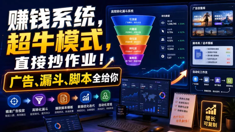 賺钱系统，超牛模式，直接抄作业！广告、漏斗、脚本全给你【原创双语字幕】 一点学习助手-零基础自学教程-副业项目-兴趣学习-网盘拉新平台-英语启蒙项目资源网