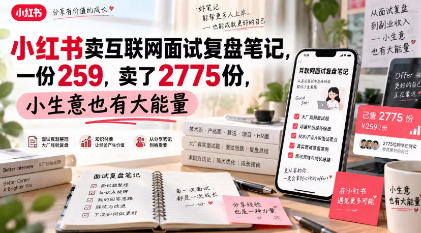 小红书卖互联网面试复盘笔记，一份259，卖了2775份，小生意也有大能量 一点学习助手-零基础自学教程-副业项目-兴趣学习-网盘拉新平台-英语启蒙项目资源网