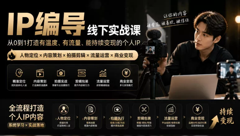 【无水印】IP编导线下实战课，从人物定位到短视频拍摄剪辑，全流程打造有温度、有流量、能持续变现的个人IP内容 一点学习助手-零基础自学教程-副业项目-兴趣学习-网盘拉新平台-英语启蒙项目资源网