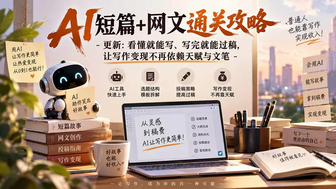 AI短篇+网文通关攻略-更新1009：看懂就能写、写完就能过稿，让写作变现不再依赖天赋与文笔 一点学习助手-零基础自学教程-副业项目-兴趣学习-网盘拉新平台-英语启蒙项目资源网