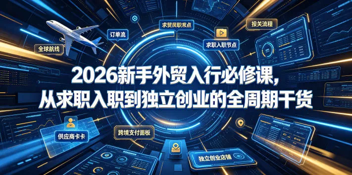 2026新手外贸入行必修课，从求职入职到独立创业的全周期干货 一点学习助手-零基础自学教程-副业项目-兴趣学习-网盘拉新平台-英语启蒙项目资源网