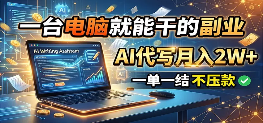 一台电脑就能干的副业，AI代写月入2W+，一单一结不压款 一点学习助手-零基础自学教程-副业项目-兴趣学习-网盘拉新平台-英语启蒙项目资源网